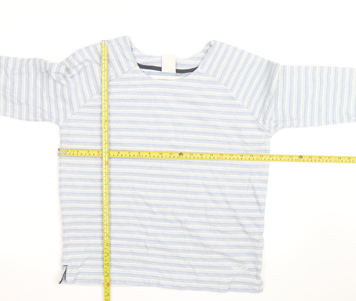 Weird Fish Womens Blue Striped Cotton Boat Neck Jumper Size 14
