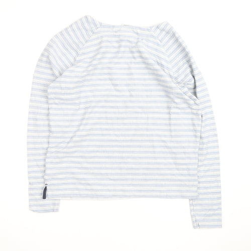 Weird Fish Womens Blue Striped Cotton Boat Neck Jumper Size 14