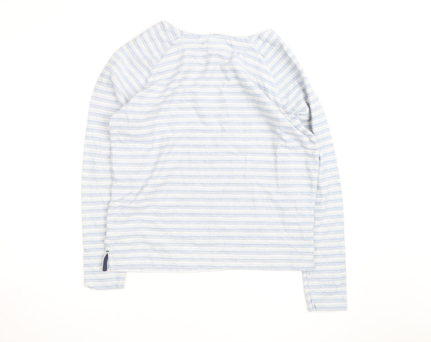Weird Fish Womens Blue Striped Cotton Boat Neck Jumper Size 14