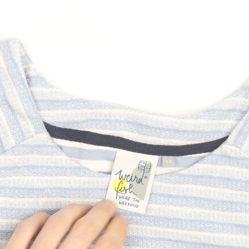 Weird Fish Womens Blue Striped Cotton Boat Neck Jumper Size 14