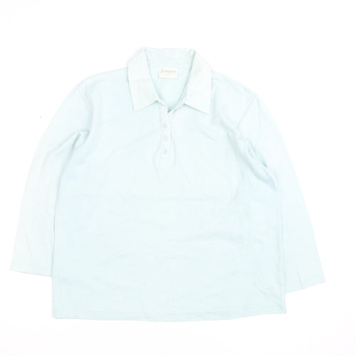 Jumper Womens Blue Cotton Long Sleeve Polo Shirt Size L