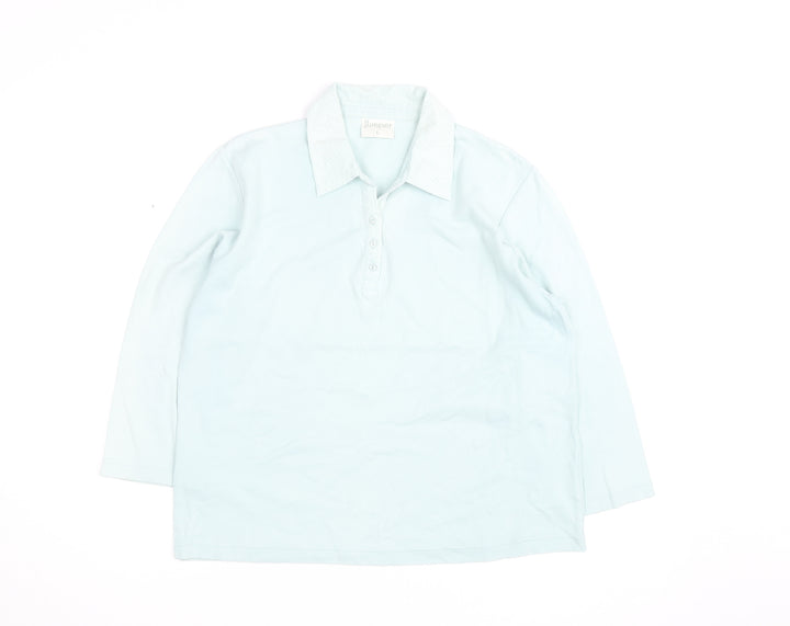 Jumper Womens Blue Cotton Long Sleeve Polo Shirt Size L