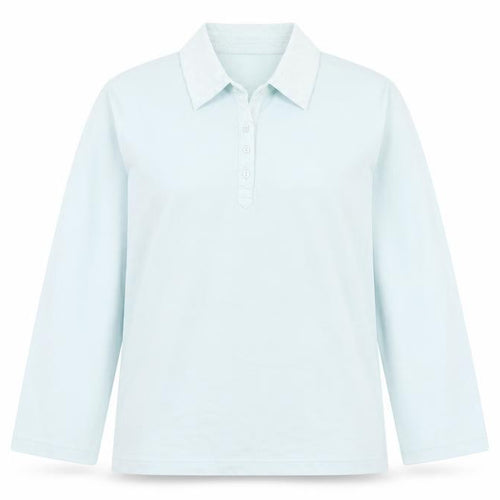 Jumper Womens Blue Cotton Long Sleeve Polo Shirt Size L