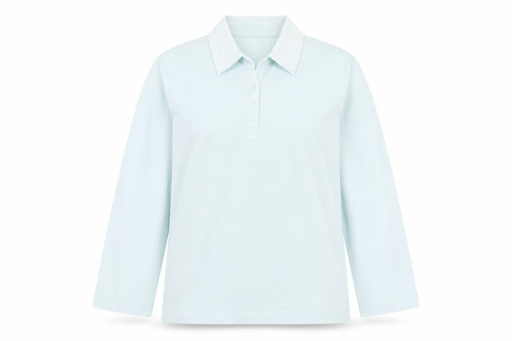 Jumper Womens Blue Cotton Long Sleeve Polo Shirt Size L