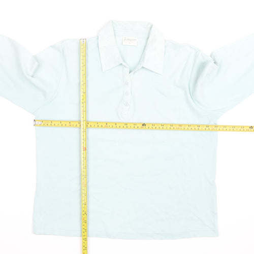 Jumper Womens Blue Cotton Long Sleeve Polo Shirt Size L