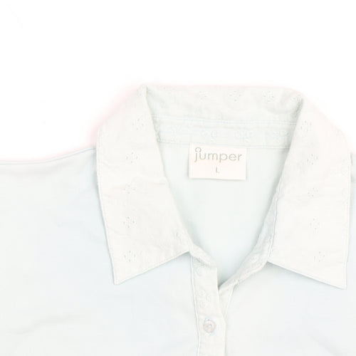 Jumper Womens Blue Cotton Long Sleeve Polo Shirt Size L