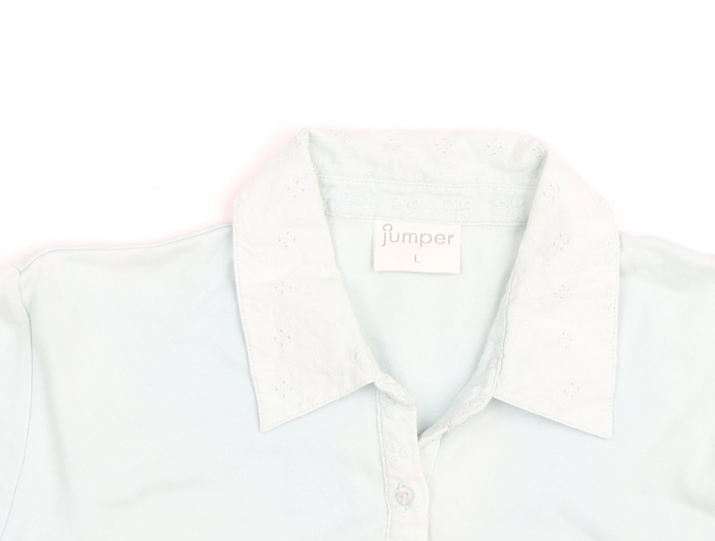 Jumper Womens Blue Cotton Long Sleeve Polo Shirt Size L