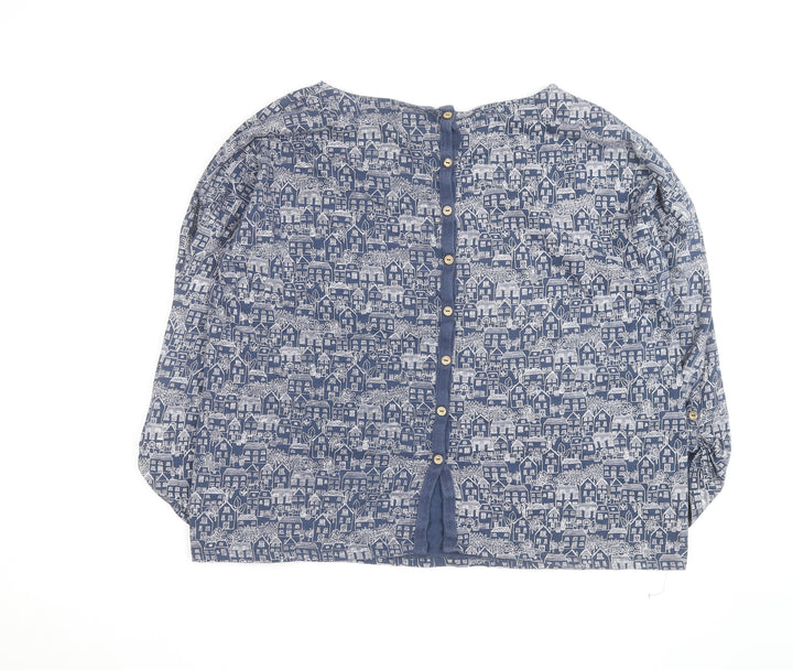 Mistral Women Blue City Print Cotton Tunic Blouse Size 18