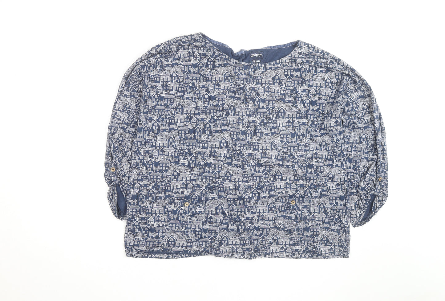 Mistral Women Blue City Print Cotton Tunic Blouse Size 18