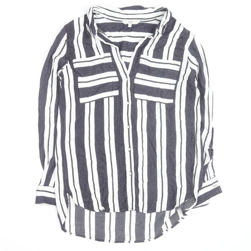 Next Women’s Blue White Striped Cotton Button-Up Tunic Shirt UK 10
