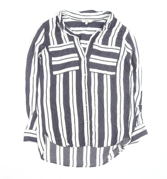 Next Women’s Blue White Striped Cotton Button-Up Tunic Shirt UK 10