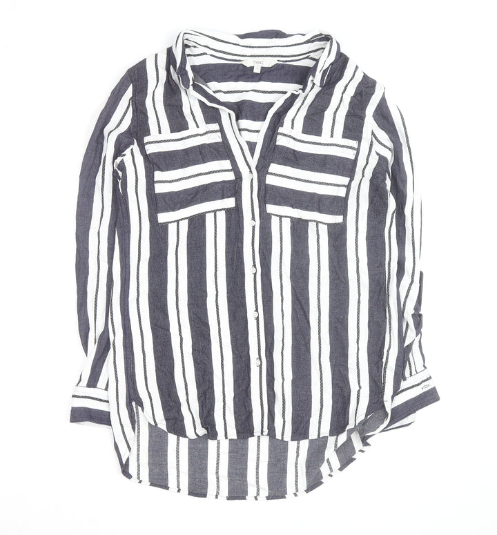 Next Women’s Blue White Striped Cotton Button-Up Tunic Shirt UK 10