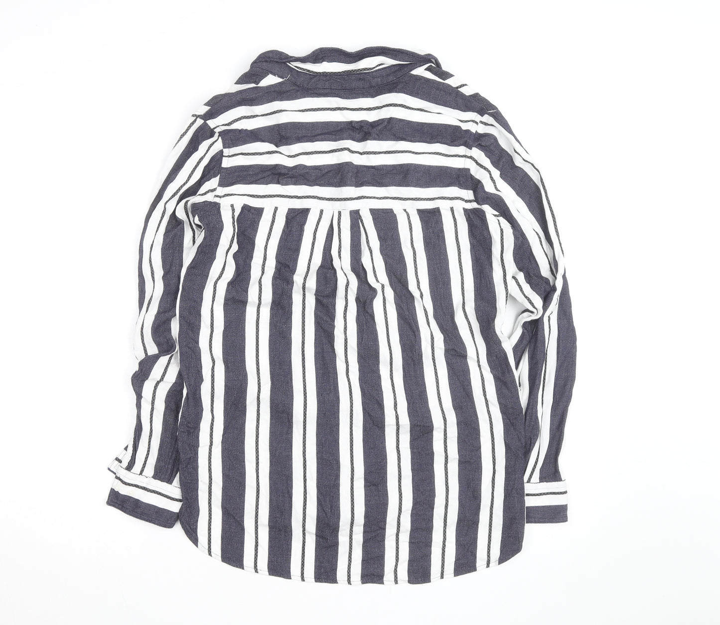 Next Women’s Blue White Striped Cotton Button-Up Tunic Shirt UK 10