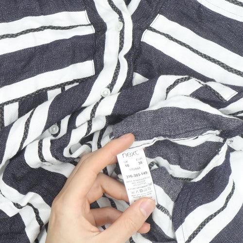 Next Women’s Blue White Striped Cotton Button-Up Tunic Shirt UK 10