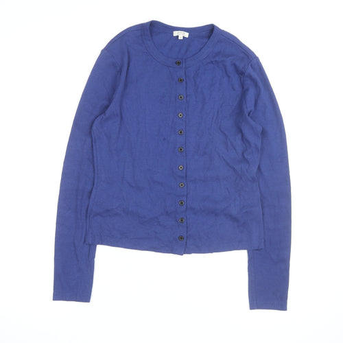 Jigsaw Women's Blue Cotton Crew Neck Button Cardigan Size M