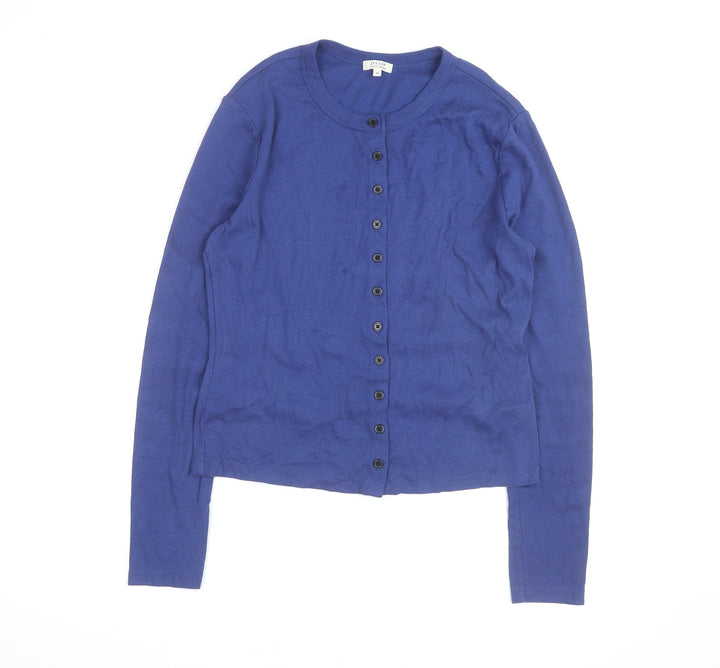 Jigsaw Women's Blue Cotton Crew Neck Button Cardigan Size M