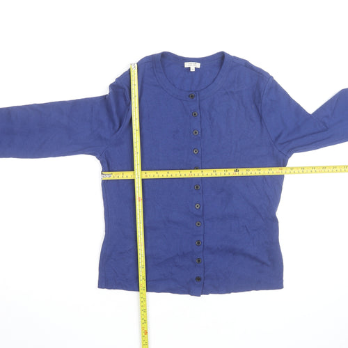 Jigsaw Women's Blue Cotton Crew Neck Button Cardigan Size M