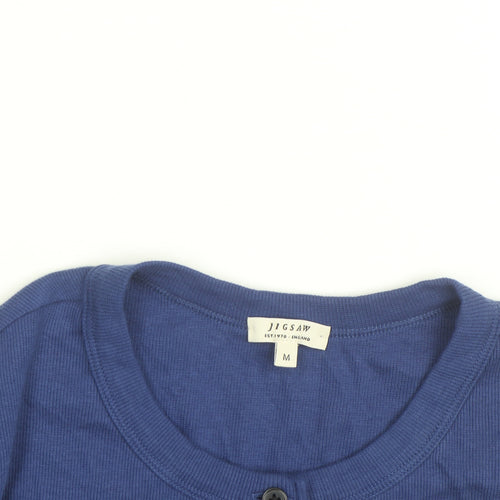 Jigsaw Women's Blue Cotton Crew Neck Button Cardigan Size M