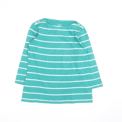Lands' End Women's Green Striped Boat Neck Long Sleeve Cotton Top Size S