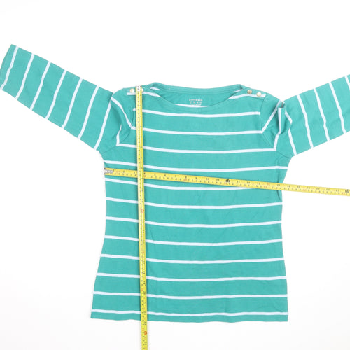 Lands' End Women's Green Striped Boat Neck Long Sleeve Cotton Top Size S