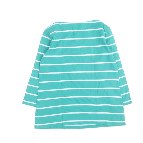 Lands' End Women's Green Striped Boat Neck Long Sleeve Cotton Top Size S