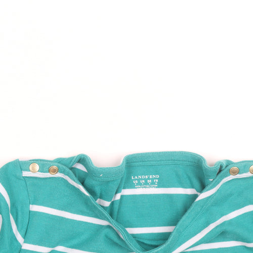 Lands' End Women's Green Striped Boat Neck Long Sleeve Cotton Top Size S