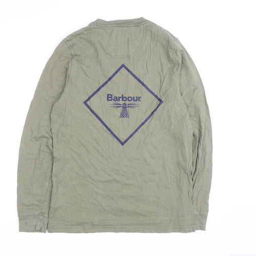 Barbour Men's Green Long Sleeve Cotton Graphic T-Shirt Size S