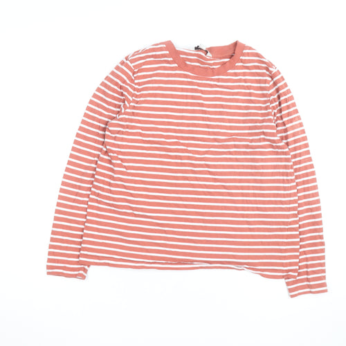 Marks and Spencer Women's Orange Striped Long Sleeve Cotton T-Shirt Size 12