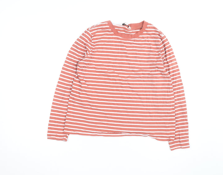 Marks and Spencer Women's Orange Striped Long Sleeve Cotton T-Shirt Size 12
