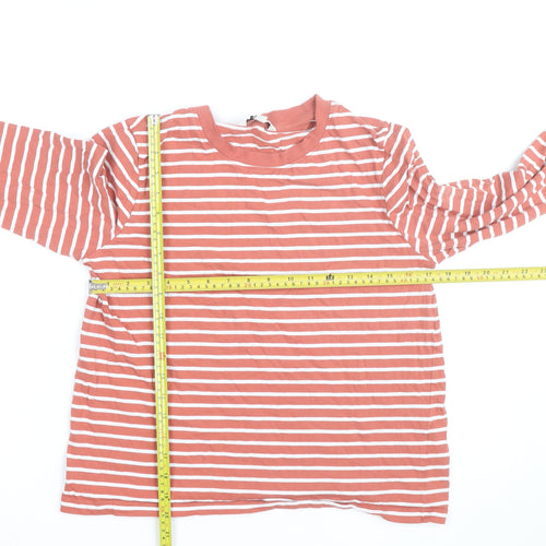 Marks and Spencer Women's Orange Striped Long Sleeve Cotton T-Shirt Size 12