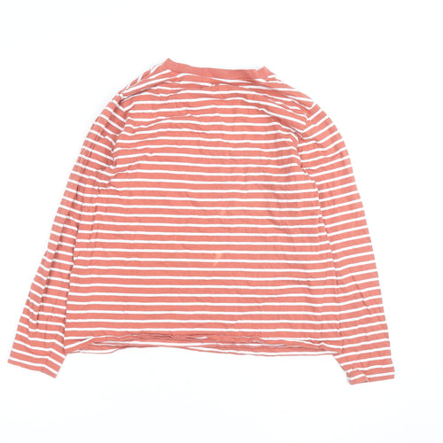 Marks and Spencer Women's Orange Striped Long Sleeve Cotton T-Shirt Size 12