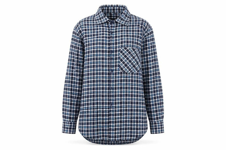 Boohoo Womens Blue Check Flannel Long Sleeve Button-Up Shirt Size 8