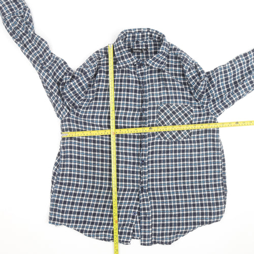Boohoo Womens Blue Check Flannel Long Sleeve Button-Up Shirt Size 8