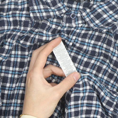 Boohoo Womens Blue Check Flannel Long Sleeve Button-Up Shirt Size 8
