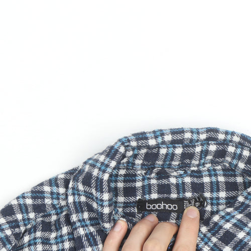 Boohoo Womens Blue Check Flannel Long Sleeve Button-Up Shirt Size 8