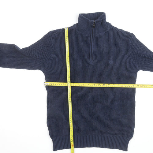 Duck and Cover Men’s Blue Chunky Knit 1/4 Zip Cotton Jumper Size L