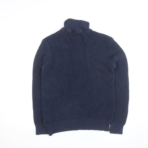 Duck and Cover Men’s Blue Chunky Knit 1/4 Zip Cotton Jumper Size L
