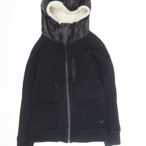 Puma Womens Black Full Zip Hooded Sweatshirt Size M Fleece Lined