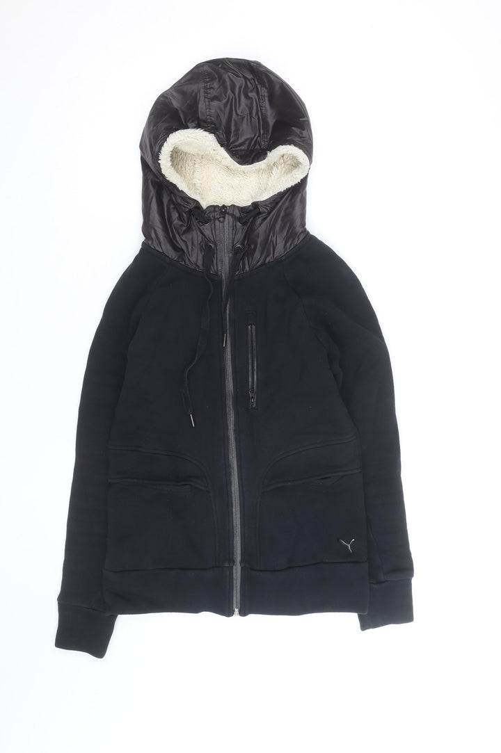 Puma Womens Black Full Zip Hooded Sweatshirt Size M Fleece Lined