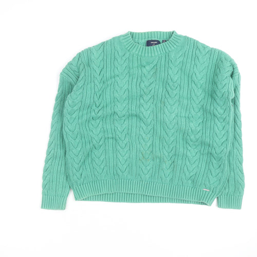 Superdry Women's Green Cable-Knit Cotton Jumper Size 8