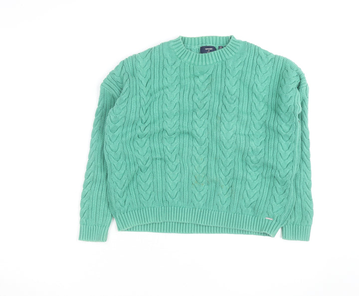 Superdry Women's Green Cable-Knit Cotton Jumper Size 8