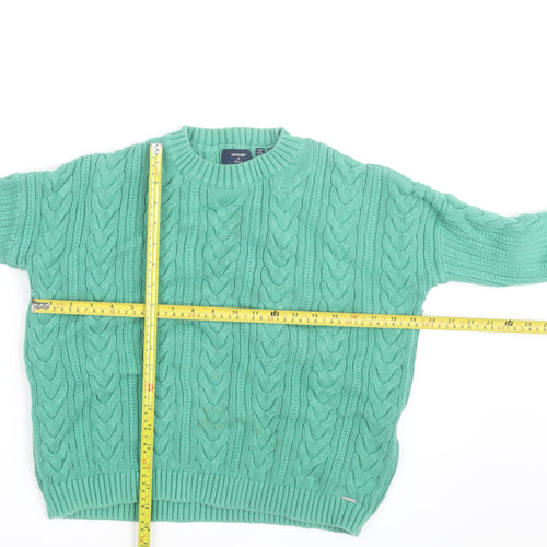 Superdry Women's Green Cable-Knit Cotton Jumper Size 8