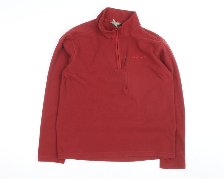 Brasher Mens Red Fleece 1/4 Zip Pullover Sweatshirt M
