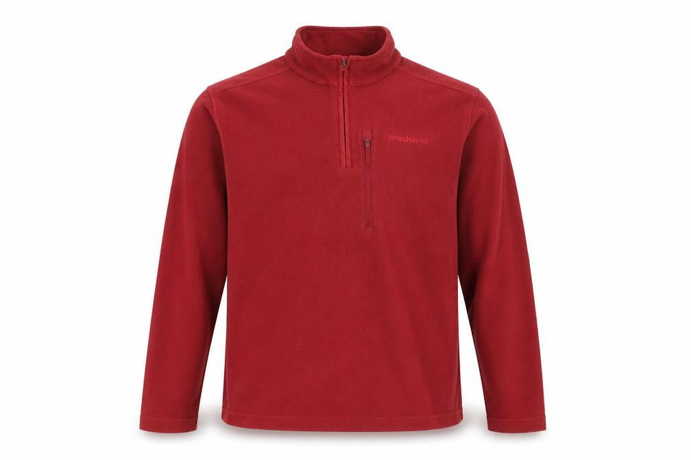 Front view of Brasher men’s red fleece 1/4 zip pullover sweatshirt m