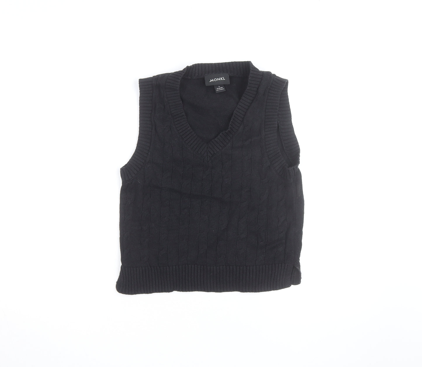 Monki Women’s Black Cotton Cable Knit Sleeveless V-Neck Jumper Vest S