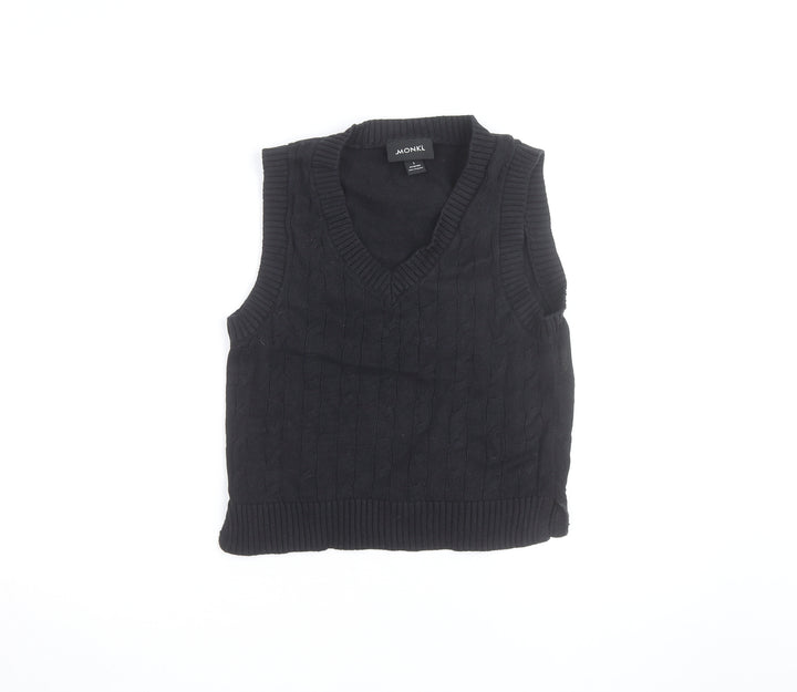 Monki Women’s Black Cotton Cable Knit Sleeveless V-Neck Jumper Vest S