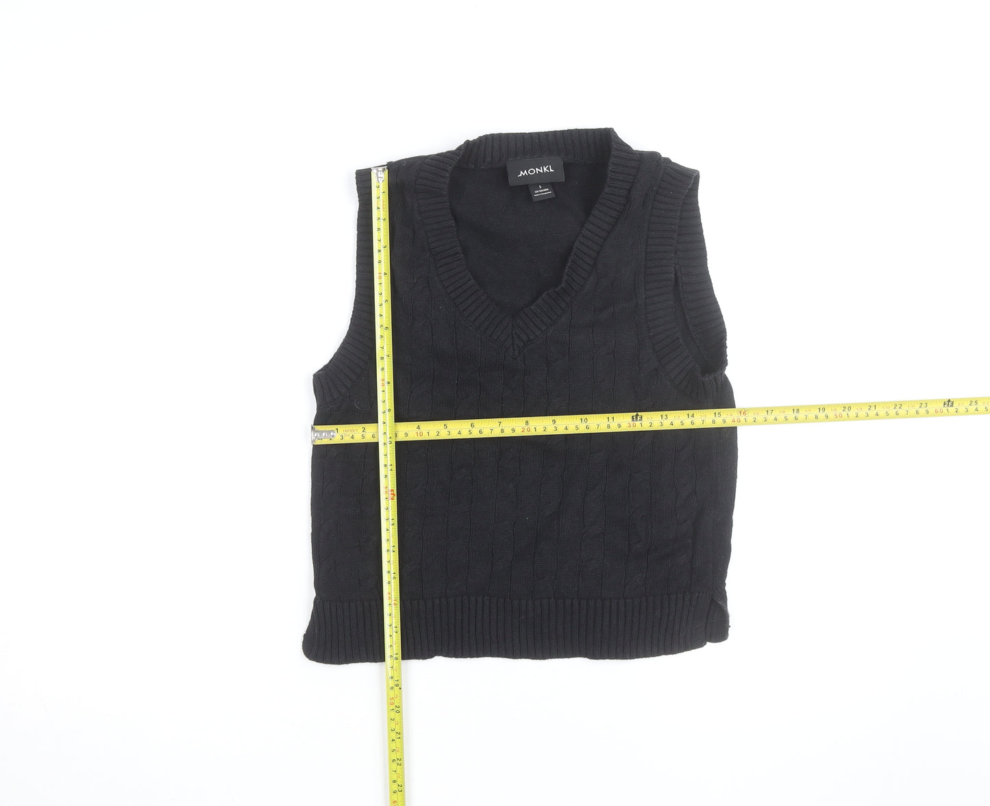 Monki Women’s Black Cotton Cable Knit Sleeveless V-Neck Jumper Vest S