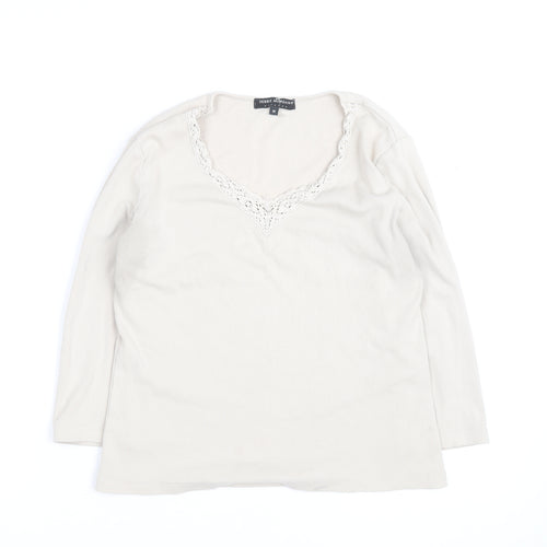 Debbie Morgan Women Beige V-Neck Lace Trim Stretch Jumper M