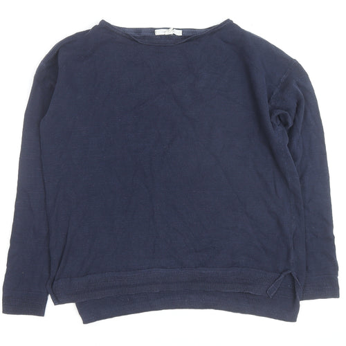 White Stuff Women's Blue Cotton Boat Neck Jumper Size 14