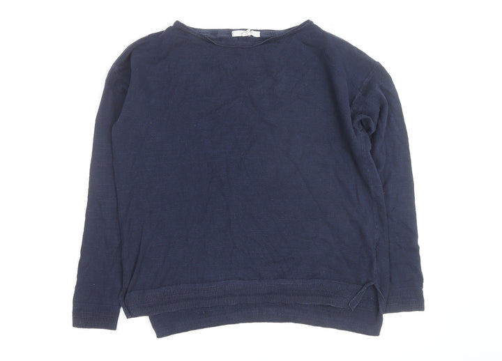 White Stuff Women's Blue Cotton Boat Neck Jumper Size 14